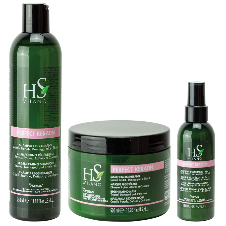 HS Milano Zestaw Perfect Keratin Szampon 350 ml + Maska 500 ml + Maska 10w1 150 ml